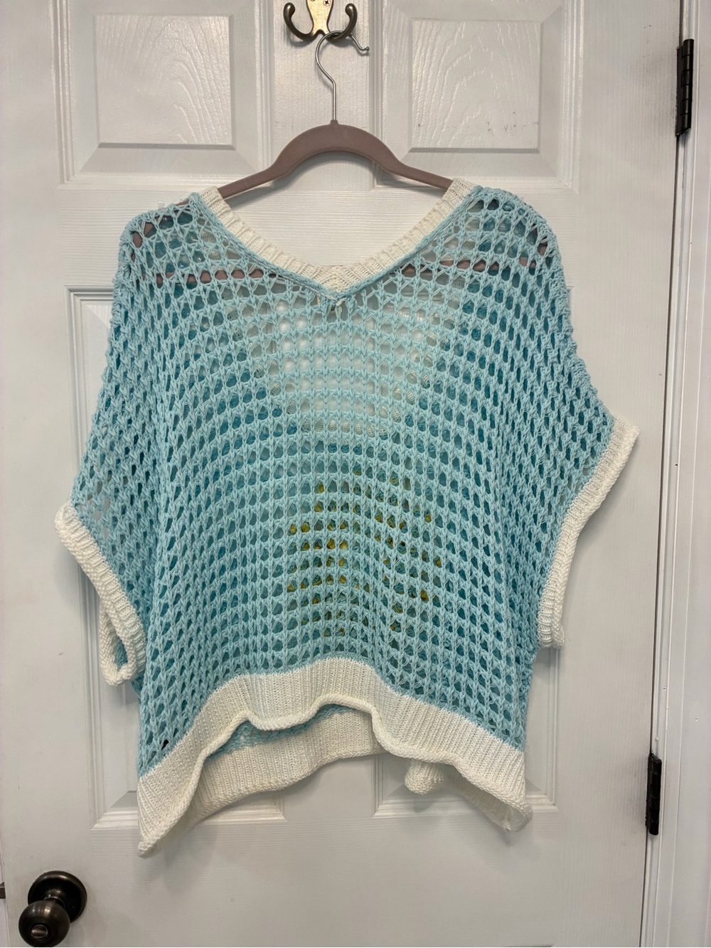 POL Light Blue Open-Knit V-Neck Sweater with Yellow Daisy - Picture 5 of 6